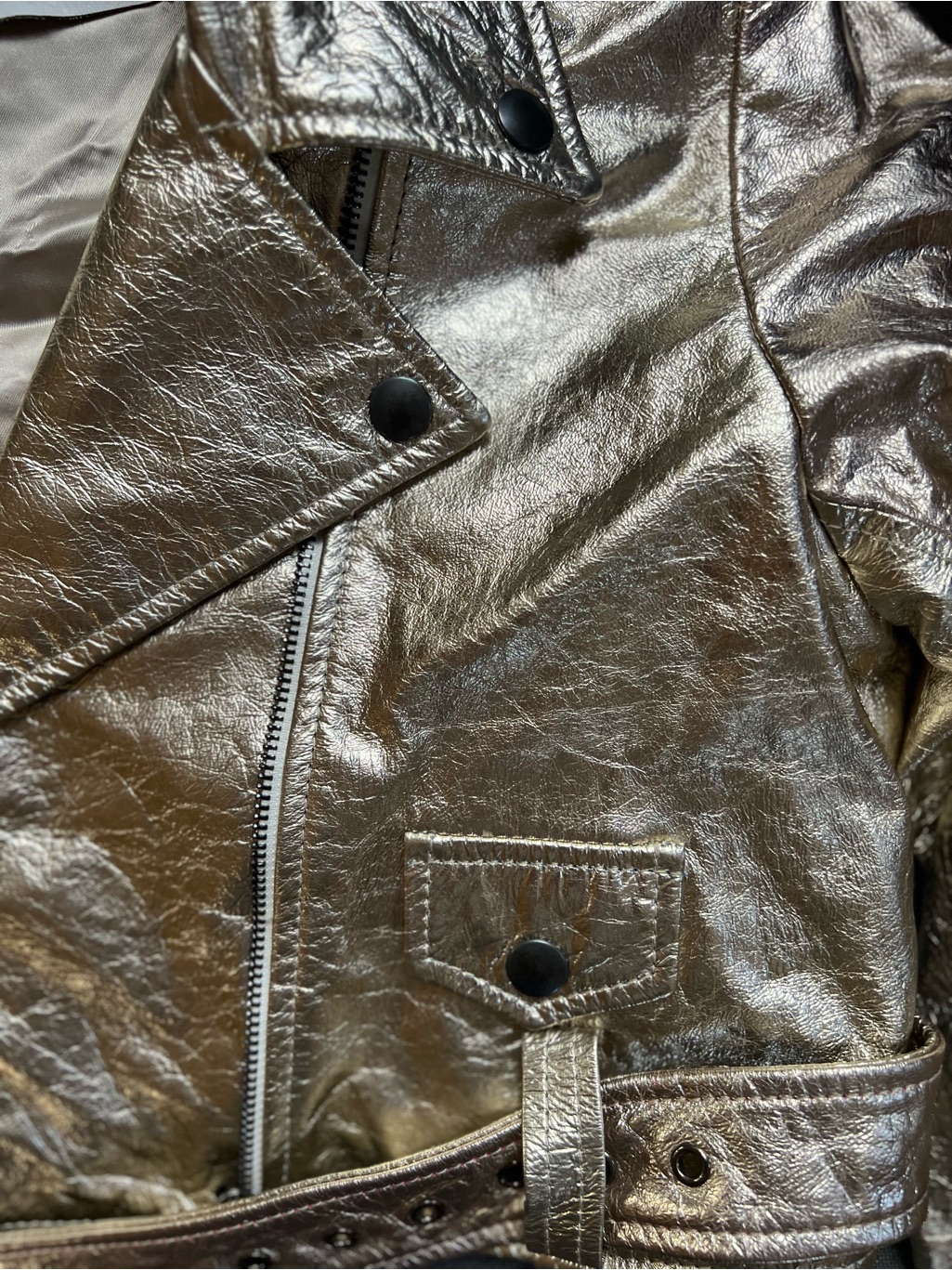 Alyson Eastman Moto Lamb Leather Jacket Gold Metallic Size S Made In Italy Euc — image 6 of 8